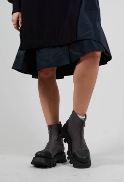 Lofina Boots^Zip Front Ankle Boots with Cleated Sole in Gasoline Fumo