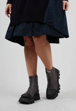 Lofina Boots^Zip Front Ankle Boots with Cleated Sole in Gasoline Fumo