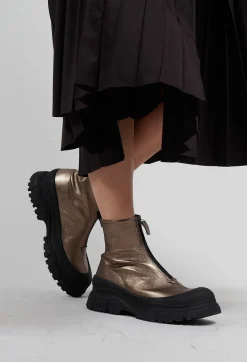 Lofina Boots^Zip Front Metallic Ankle Boots in Omega 21 Gold
