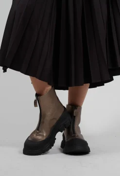 Lofina Boots^Zip Front Metallic Ankle Boots in Omega 21 Gold