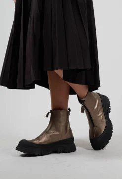 Lofina Boots^Zip Front Metallic Ankle Boots in Omega 21 Gold