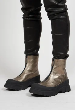Lofina Boots^Zip Front Metallic Ankle Boots in Omega 21 Gold
