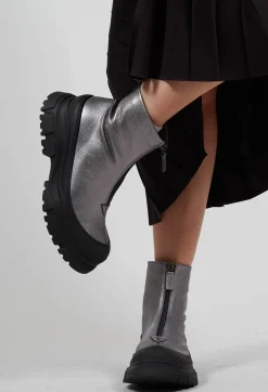 Lofina Boots^Zip Front Metallic Ankle Boots in Omega 19