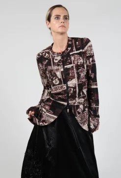 Rundholz Black Label Jackets^Zip Up Jacket with Ruffle Peplum Hem in Wood Print