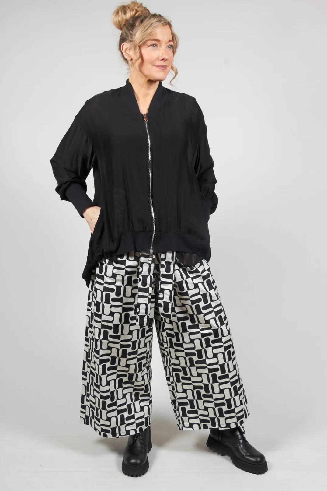 La Haine Jackets^Zip Up Silk Blend Bomber Jacket in Nero