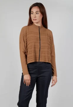 Sarah Pacini Knitwear|Cardigans^Zip Up Stripe Cardigan in Brown