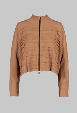 Sarah Pacini Knitwear|Cardigans^Zip Up Stripe Cardigan in Brown