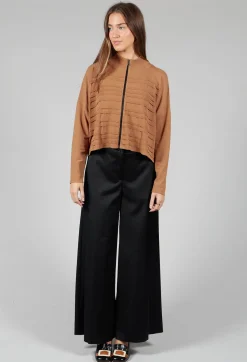 Sarah Pacini Knitwear|Cardigans^Zip Up Stripe Cardigan in Brown