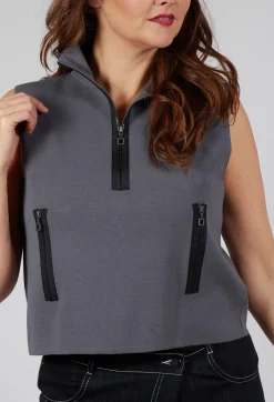 Sarah Pacini Jumpers^Zipped Sweater Vest in Charcoal