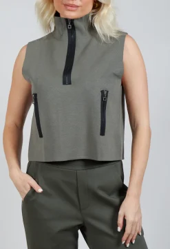 Sarah Pacini Jumpers^Zipped Sweater Vest in Kaki