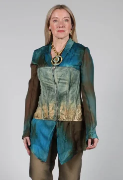 Masnada Tops^Zipper Fastening Corset Top in Petrol and Tea