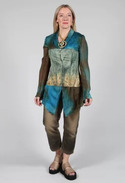 Masnada Tops^Zipper Fastening Corset Top in Petrol and Tea