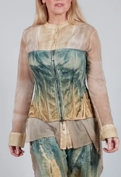 Masnada Tops^Zipper Fastening Corset Top in Petrol and Tea