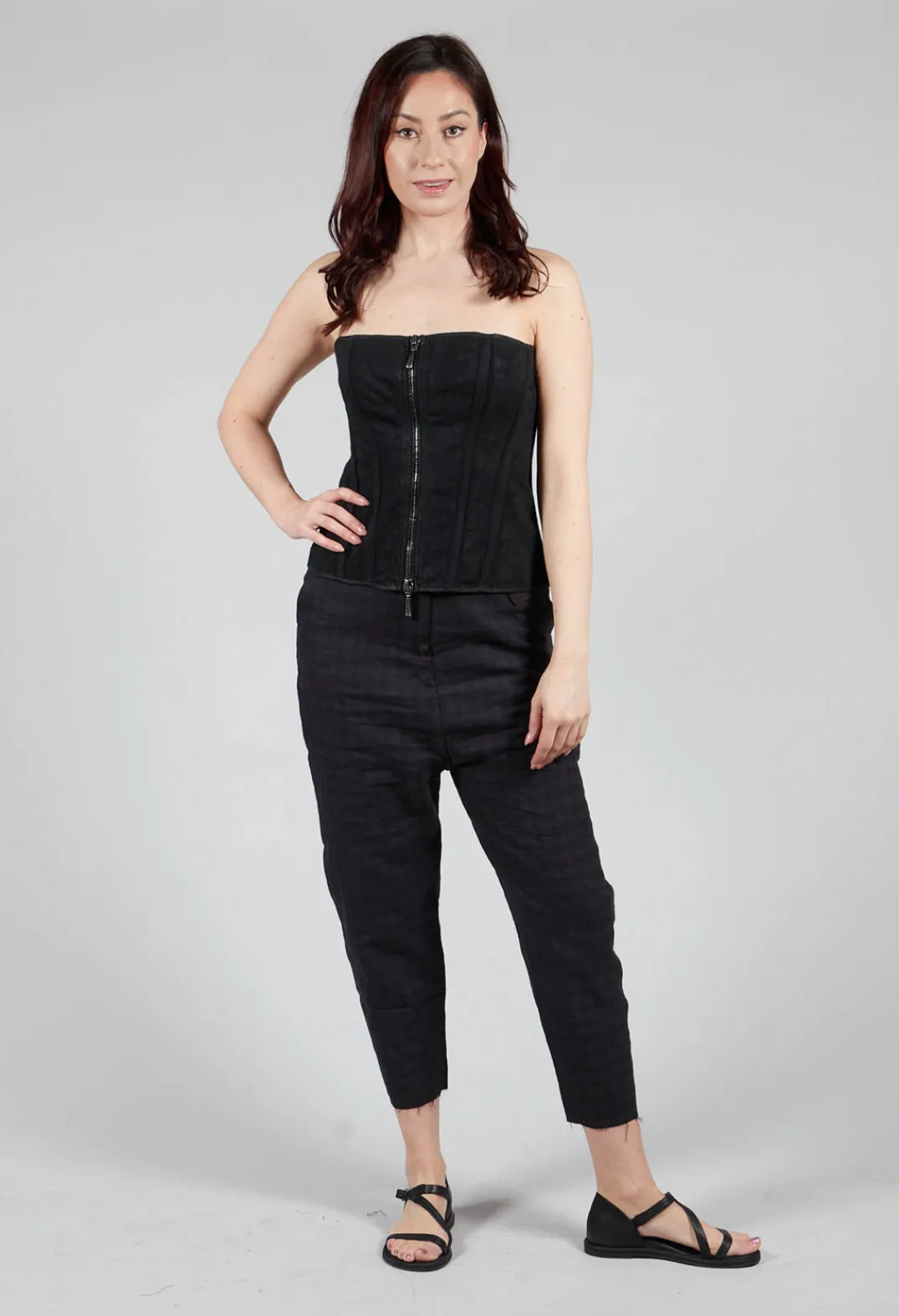 Masnada Tops^Zipper Fastening Corset Top in Smeared Black