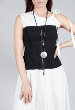 Masnada Tops^Zipper Fastening Corset Top in Smeared Black