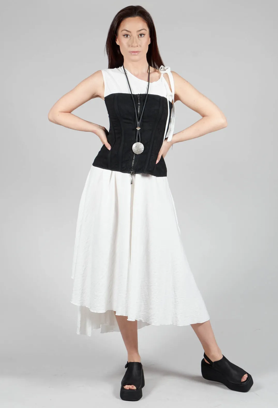 Masnada Tops^Zipper Fastening Corset Top in Smeared Black
