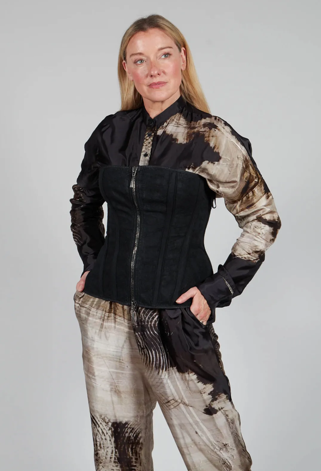 Masnada Tops^Zipper Fastening Corset Top in Smeared Black