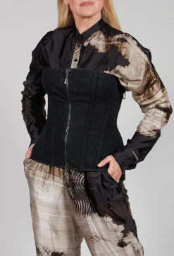 Masnada Tops^Zipper Fastening Corset Top in Smeared Black